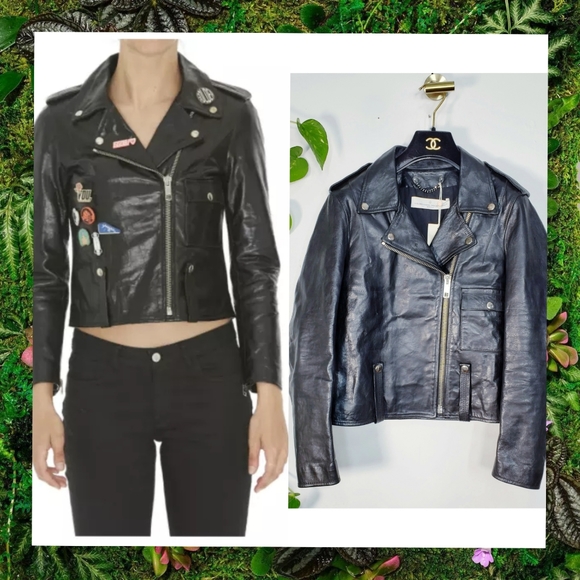$1,975 NWT Golden Goose Black Leather Biker Jacket‎ Small Moto Cropped Punk Zip - Picture 1 of 13